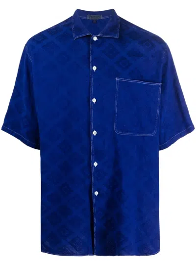 Pre-owned Gianfranco Ferre 1990s Patterned-jacquard Short-sleeved Shirt In Blue