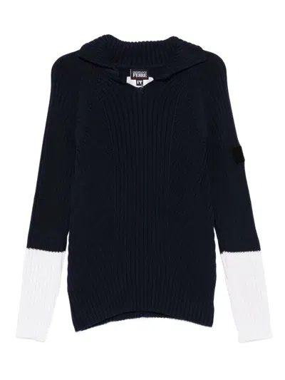 Pre-owned Gianfranco Ferre 1990s Ribbed-knit Colour-block Sweater In Blue