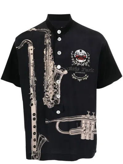 Pre-owned Gianfranco Ferre 1990s Saxophone-print Silk Shirt In Black