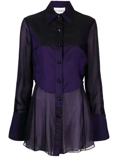 Pre-owned Gianfranco Ferre 1990s Sheer-panelled Silk-blend Shirt In Purple