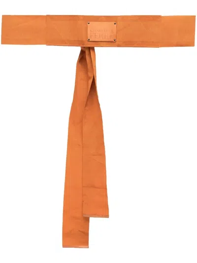 Pre-owned Gianfranco Ferre 1990s Tie-detail Logo Belt In Orange