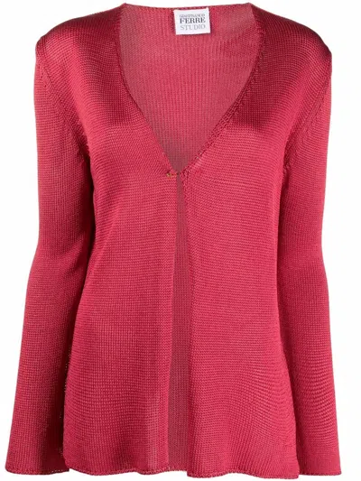 Pre-owned Gianfranco Ferre 1990s V-neck Knitted Cardigan In Red
