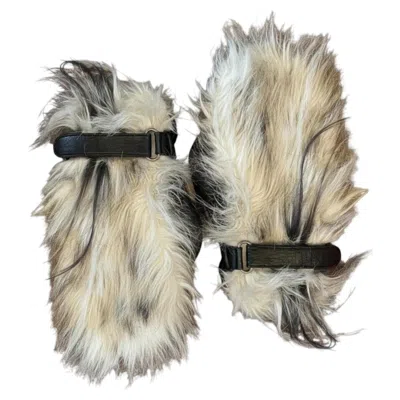 Pre-owned Gianfranco Ferre 1990s Women's Vintage Black Leather Faux White Fur Mittens