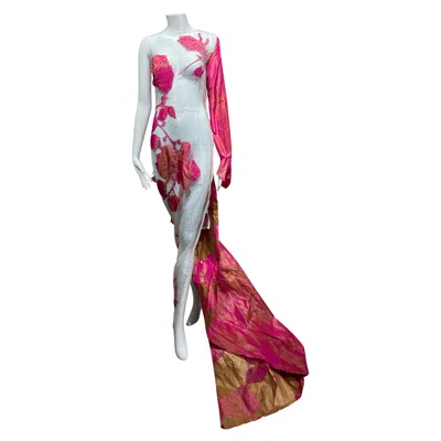 Pre-owned Gianfranco Ferre 1999  Runway Sheer Hot Pink Silk Gown