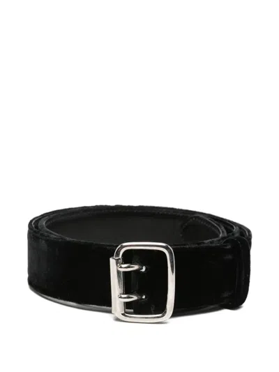 Pre-owned Gianfranco Ferre 2000 Velvet Double-prong Belt In Black