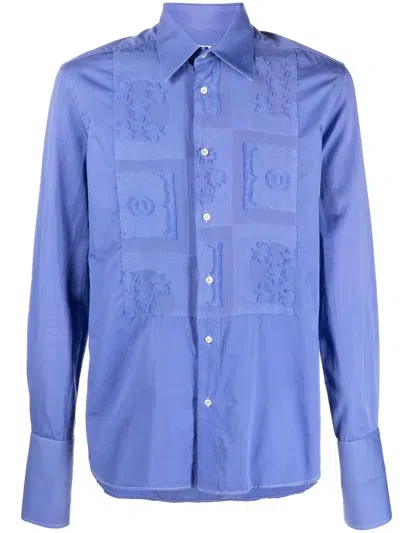 Pre-owned Gianfranco Ferre 2000s Embroidered Patches Shirt In Blue
