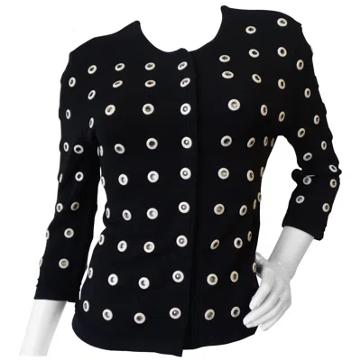 Pre-owned Gianfranco Ferre 2000s  Leather Eyelet Cardigan Sweater In Black