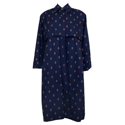 Pre-owned Gianfranco Ferre 2000s  Navy And Brown Polka Dot Spring Weight Coat In Blue