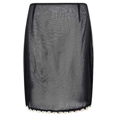 Pre-owned Gianfranco Ferre 2000s Gianfranco Ferré Sheer Black Puka Shell Trim Skirt 44it