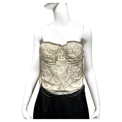 Pre-owned Gianfranco Ferre 2000s  Silk Embellished Evening Bustier In Sand