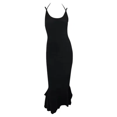 Pre-owned Gianfranco Ferre 2000s Gianfranco Ferré Stretch Ribbed Knit Bodycon Flare Black Maxi Dress 40it