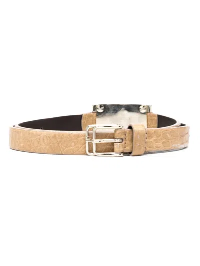 Pre-owned Gianfranco Ferre 2000s Logo-plaque Crocodile-embossed Belt In Neutrals