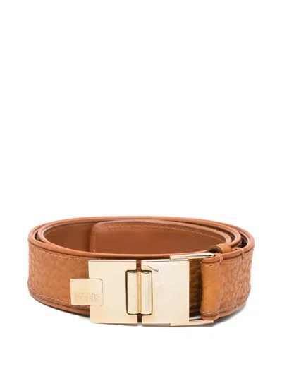 Pre-owned Gianfranco Ferre 2000s Logo-engraved Pebbled Belt In Neutral