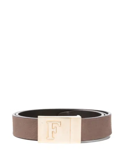 Pre-owned Gianfranco Ferre 2000s Logo-plaque Pebbled Belt In Brown
