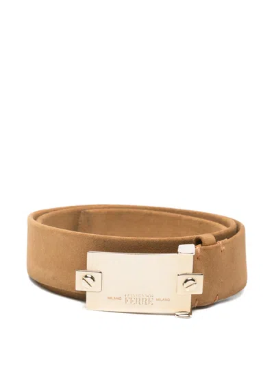 Pre-owned Gianfranco Ferre 2000s Plaque-buckle Suede Belt In Brown