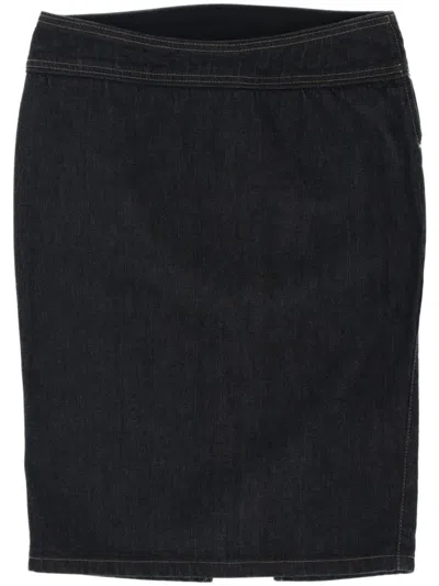 Pre-owned Gianfranco Ferre 2000s Rear Slit Denim Skirt In Blue