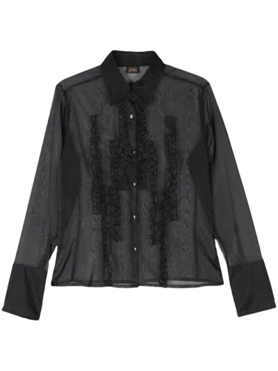 Pre-owned Gianfranco Ferre 2000s Ruffle-trims Shirt In Black