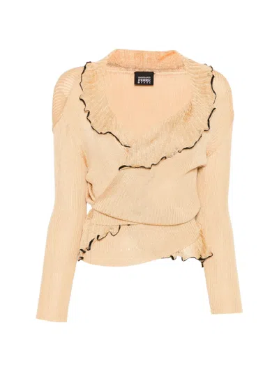 Pre-owned Gianfranco Ferre 2000s Ruffled Wrap-front Cardigan In Orange