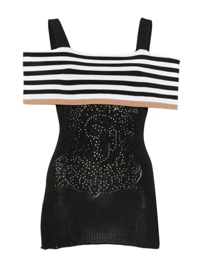 Pre-owned Gianfranco Ferre 2000s Striped Embellished Top In Black