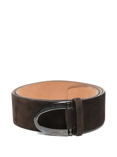 Pre-owned Gianfranco Ferre 2000s Suede Buckle Belt In Brown