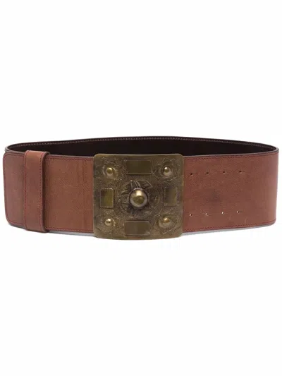 Pre-owned Gianfranco Ferre 2006 Studded Buckle Leather Belt In Brown