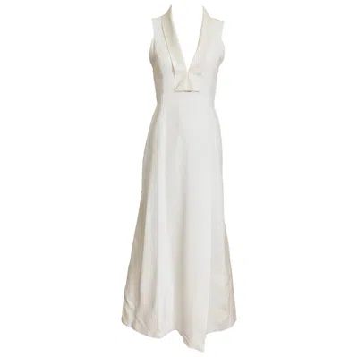 Pre-owned Gianfranco Ferre 90s  White Silk V Neck Sleeveless Gown