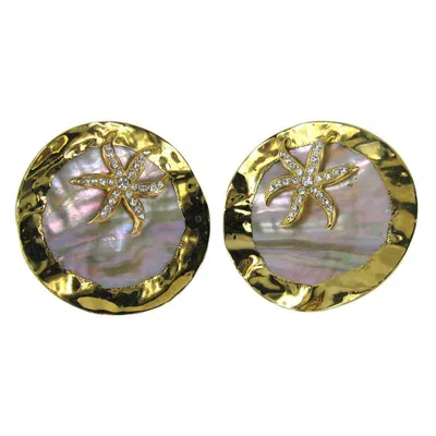 Pre-owned Gianfranco Ferre Abalone Crystal Earrings Never Worn 1980s In Brown