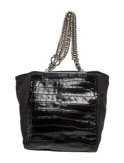 Pre-owned Gianfranco Ferre Alligator Top Handle Bag Vintage In Black