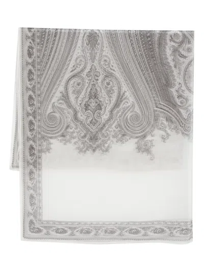 Pre-owned Gianfranco Ferre Baroque-pattern Print Silk Scarf In White
