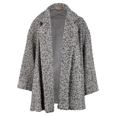 Pre-owned Gianfranco Ferre Beaded Herringbone Coat In Gray