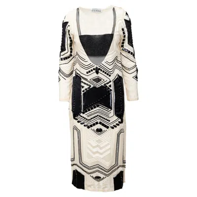Pre-owned Gianfranco Ferre Gianfranco Ferré Beaded Long Sleeve Sheath Dress In Sand