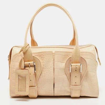 Pre-owned Gianfranco Ferre Beige Alligator Embossed Leather Boston Bag