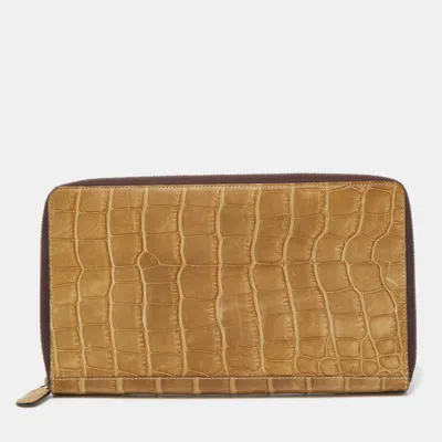 Pre-owned Gianfranco Ferre Beige Alligator Leather Zip Around Wallet