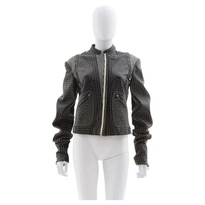 Pre-owned Gianfranco Ferre Gianfranco Ferrè Black Back Netted Motorcycle Leather Jacket, Early 2000s