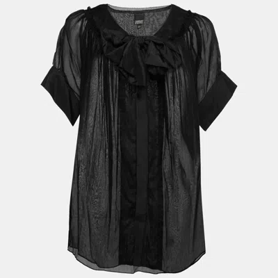 Pre-owned Gianfranco Ferre Black Cotton Bow Detail Button Front Blouse M