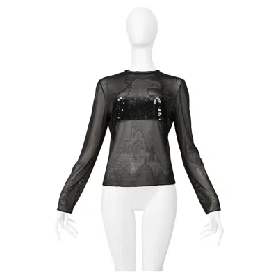 Pre-owned Gianfranco Ferre Black Mesh Long Sleeve Top With Sequin Band
