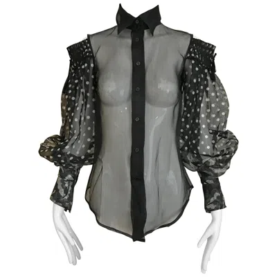 Pre-owned Gianfranco Ferre Black Polka Dot Silk Blouse