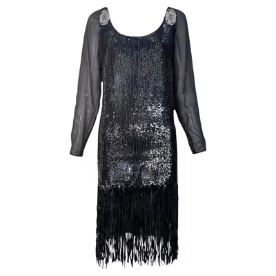 Pre-owned Gianfranco Ferre Gianfranco Ferré Black Sequin Fringe Cocktail Dress, 1980s