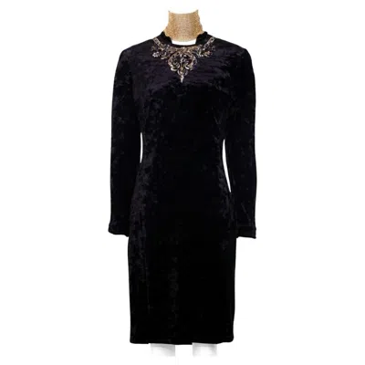 Pre-owned Gianfranco Ferre Gianfranco Ferré Black Velvet Dress 1990s - Baroque Embroidered Jewel Neck
