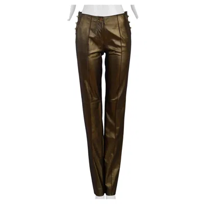 Pre-owned Gianfranco Ferre Bronze Leather Pants 1997 In Black