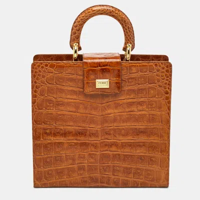Pre-owned Gianfranco Ferre Brown Croc Embossed Leather Top Handle Bag