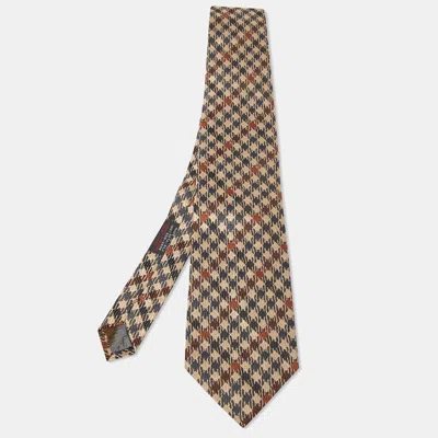 Pre-owned Gianfranco Ferre Brown Houndstooth Pattern Silk Tie