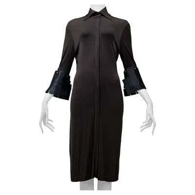 Pre-owned Gianfranco Ferre Brown Jersey Dress With Leather Cuffs