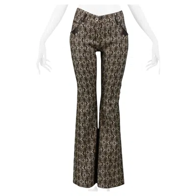 Pre-owned Gianfranco Ferre Brown Logo Pants With Leather Trim 2006