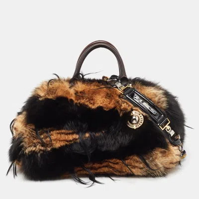 Pre-owned Gianfranco Ferre Brown/black Fur Charm Frame Satchel