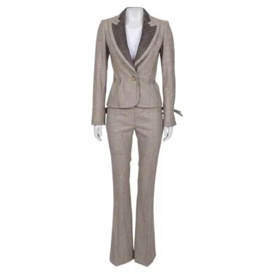 Pre-owned Gianfranco Ferre Chic Beige Wool Checked Suit - It38/xs In Brown
