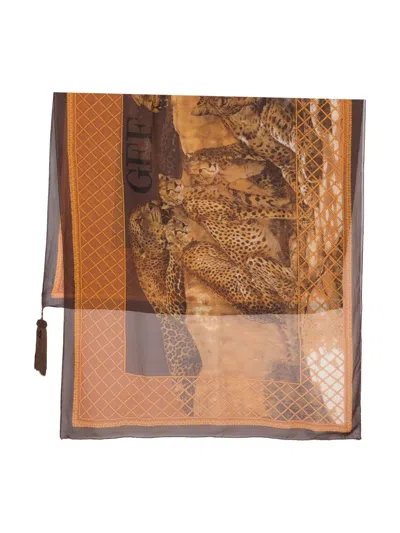 Pre-owned Gianfranco Ferre Chita-print Silk Scarf In Brown