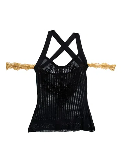 Pre-owned Gianfranco Ferre Crisscross-strap Knit Top In Black