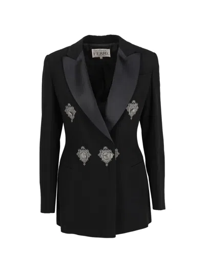 Pre-owned Gianfranco Ferre Decorative Double-breasted Jacket In Black