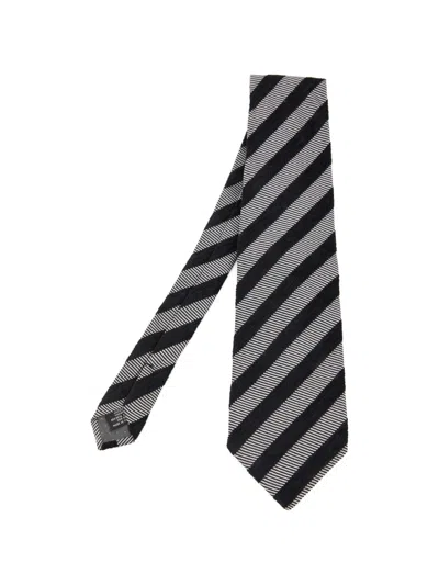 Pre-owned Gianfranco Ferre Diagonal-striped Jacquard Tie In Black
